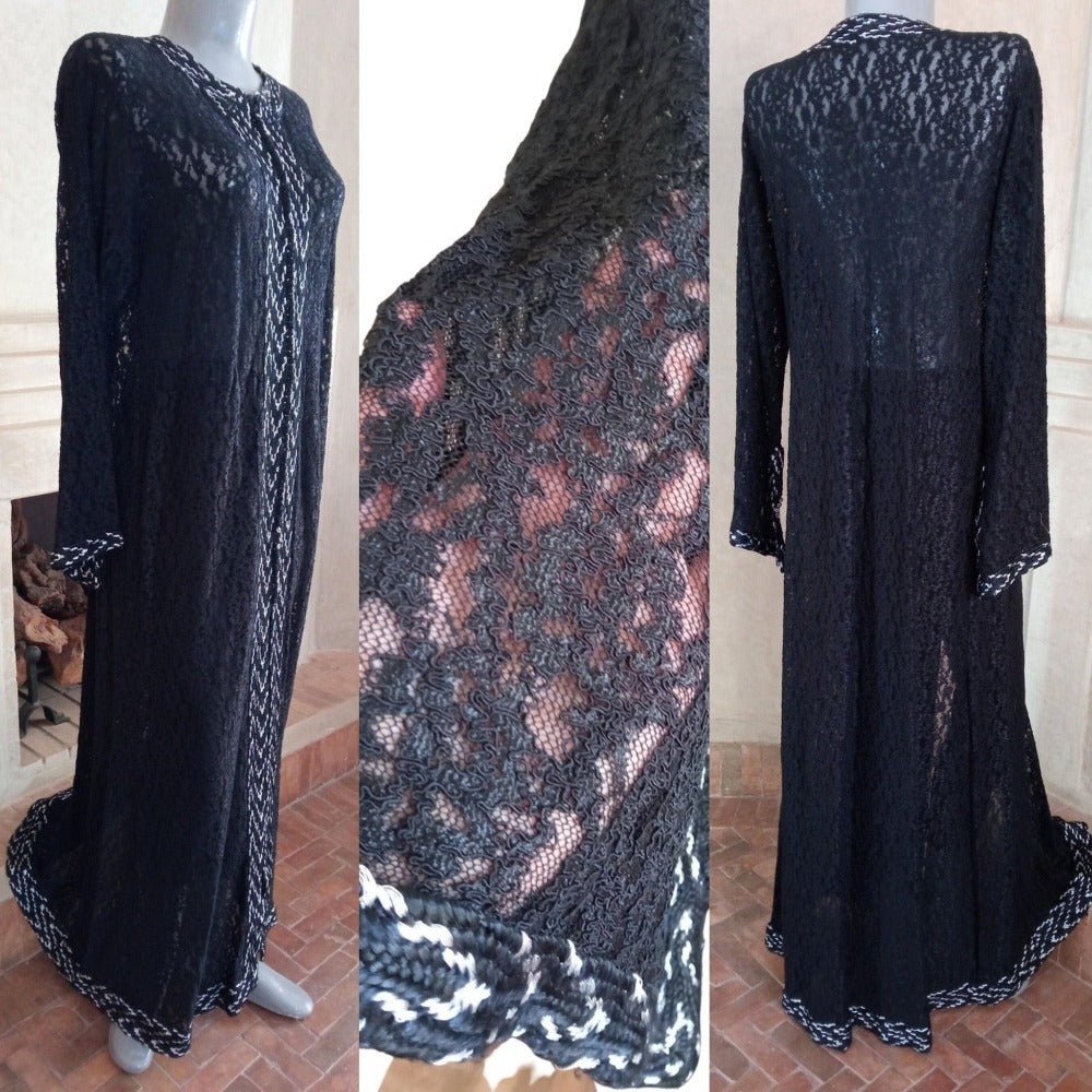 90s Moroccan Black Night Gown, Romantic Kaftan dress - Heritage Handmade