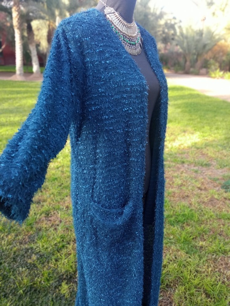 Long Blue Moroccan Wedding dressing coat - Heritage Handmade