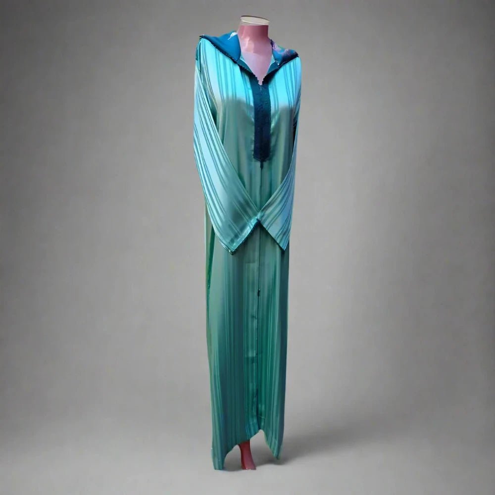 Djellaba marocaine de luxe vert clair caftan à capuche