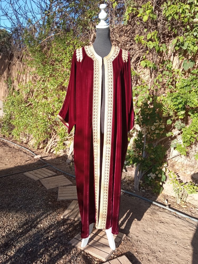 Moroccan velvet burgundy open kaftan