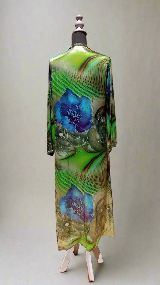 Vintage blue and green lame wedding kaftan dress for sale - Heritage Handmade