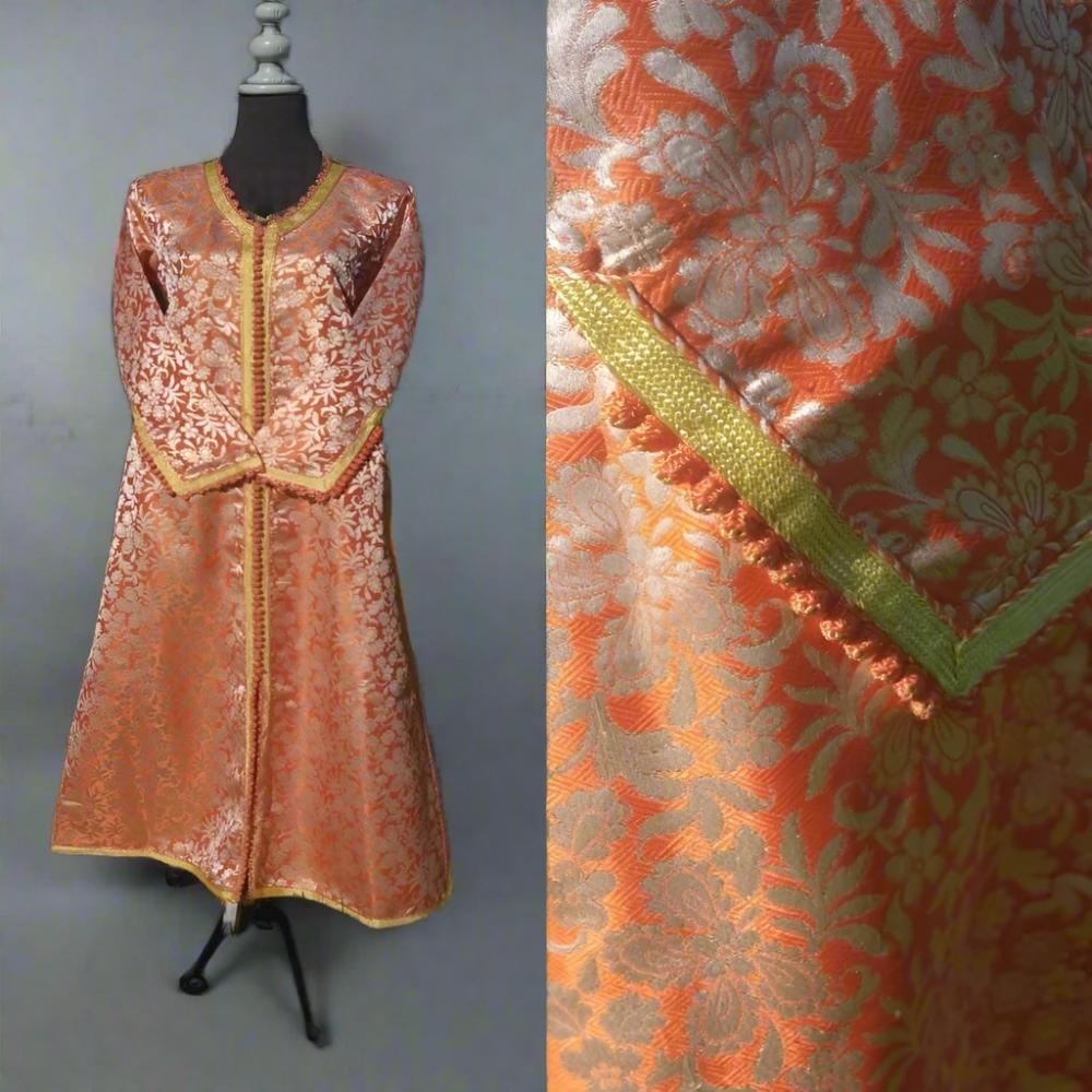 Vintage Metallic Orange and Gold Brocade Moroccan Caftan - Heritage Handmade
