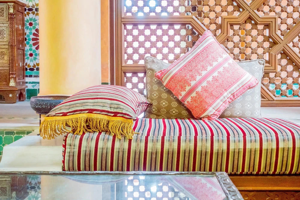 strong cedar wood mashrabia in Marrakchi riad 