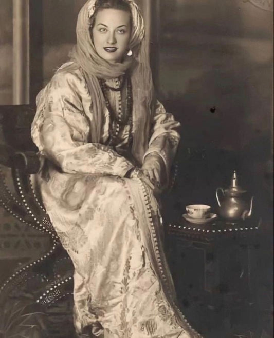 woman wearing vintage moroccan kaftan 