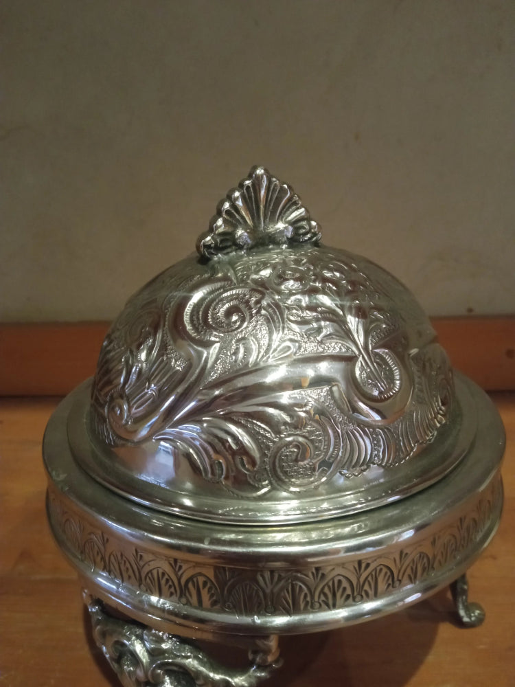 20th vintage moroccan silver plated dish dome server 