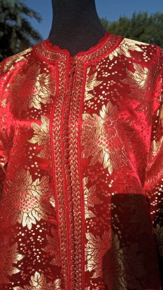 60s Red and Gold Brocade Caftan Dress