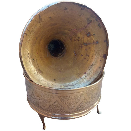 Antique Moroccan Hand carved Brass tagine with cone - Heritage Handmade