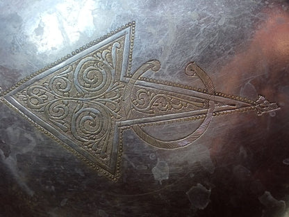 Authentic Moroccan Hand-Carved Silver Metal Tray | 30cm