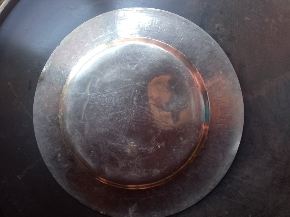 Authentic Moroccan Hand-Carved Silver Metal Tray | 30cm