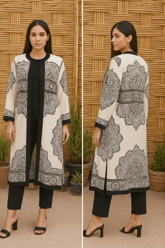 Black and White Moroccan Formal tunic coat for sale - Heritage Handmade