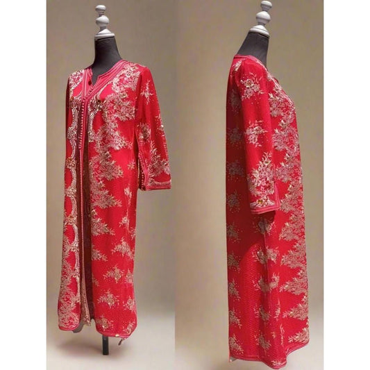 Buy Vintage beaded Red Moroccan wedding kaftan dress - Heritage Handmade