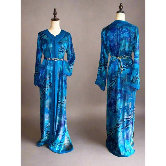 Luxury Vintage Blue Lace Caftan wedding dress for sale - Heritage Handmade