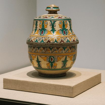 Decorative ceramic jar with colorful patterns 