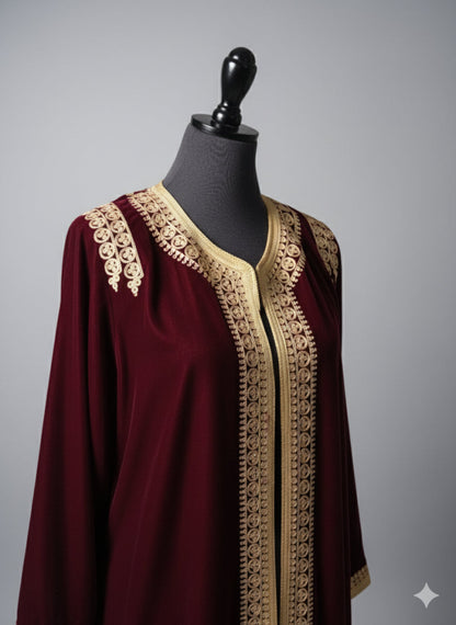 Moroccan velvet burgundy open kaftan