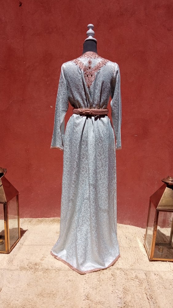 New Arrival Embroidered Moroccan Brocade Caftan with belt