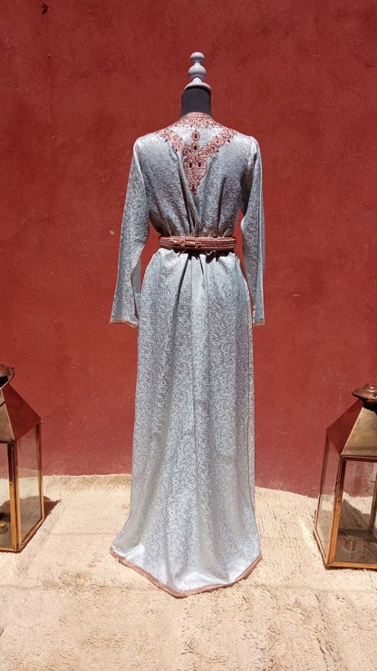 New Arrival Embroidered Moroccan Brocade Caftan with belt