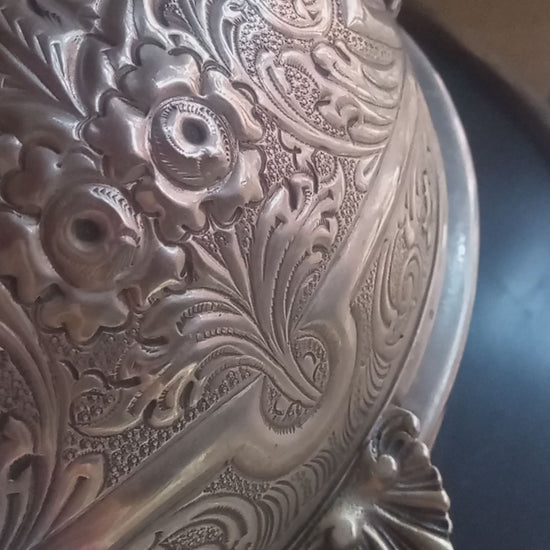 video of a moroccan vintage hand carved plate silver