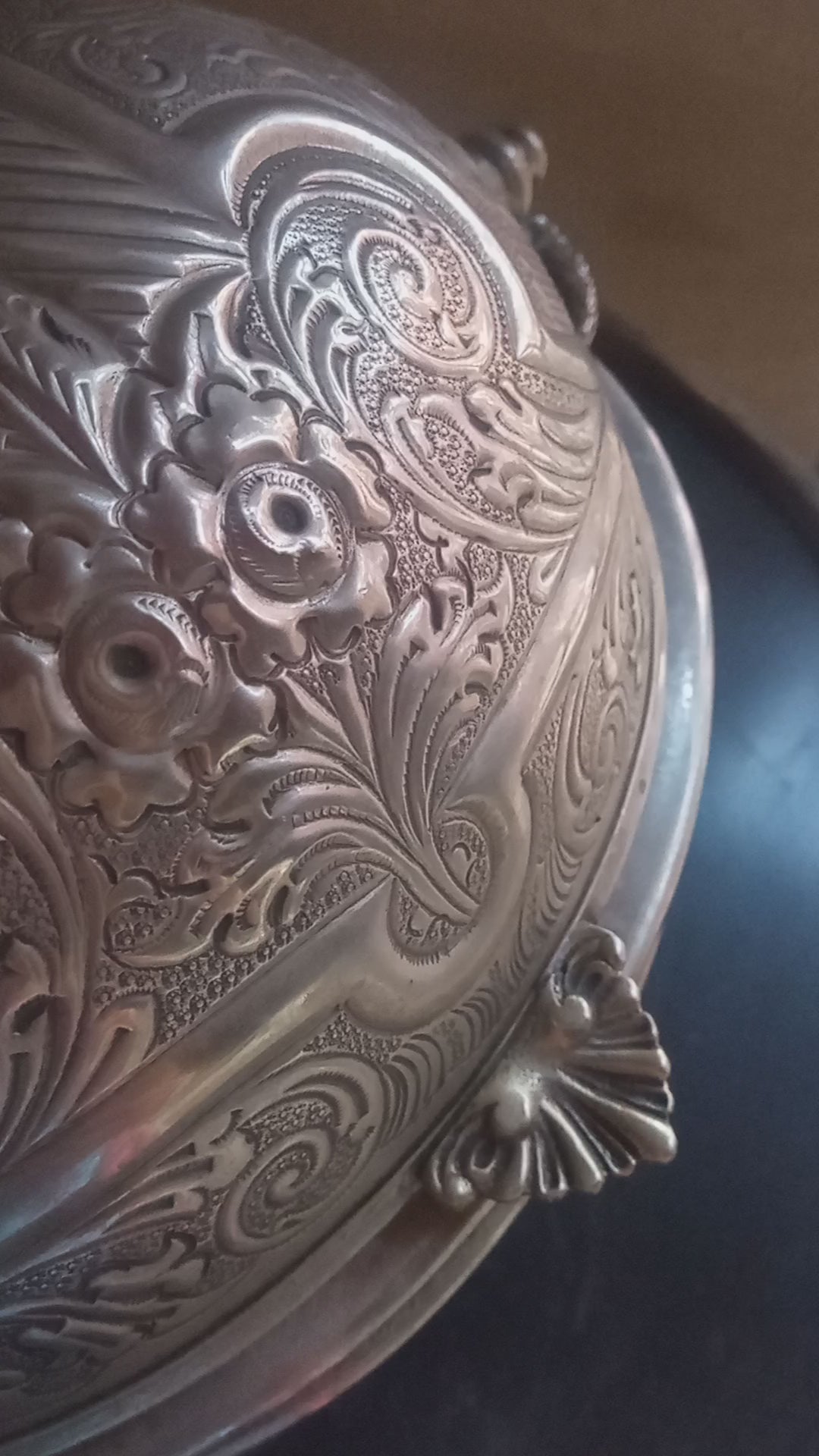 video of a moroccan vintage hand carved plate silver