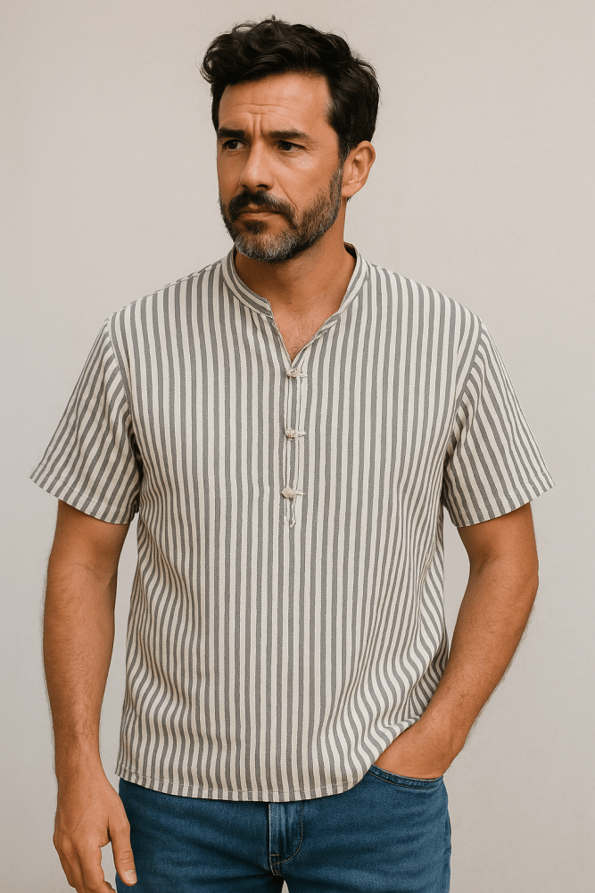 Stripe Linen short sleeve shirt for men for sale - Heritage Handmade