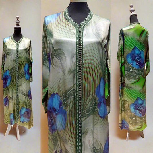 Vintage blue and green lame wedding kaftan dress for sale - Heritage Handmade