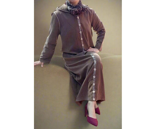 Vintage Luxury Daim Brown Djellaba for her - Heritage Handmade
