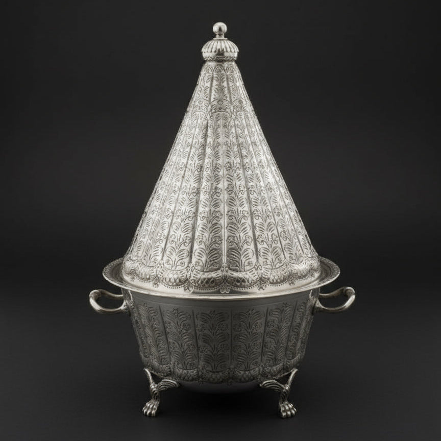 Moroccan vintage silver plated tagine 