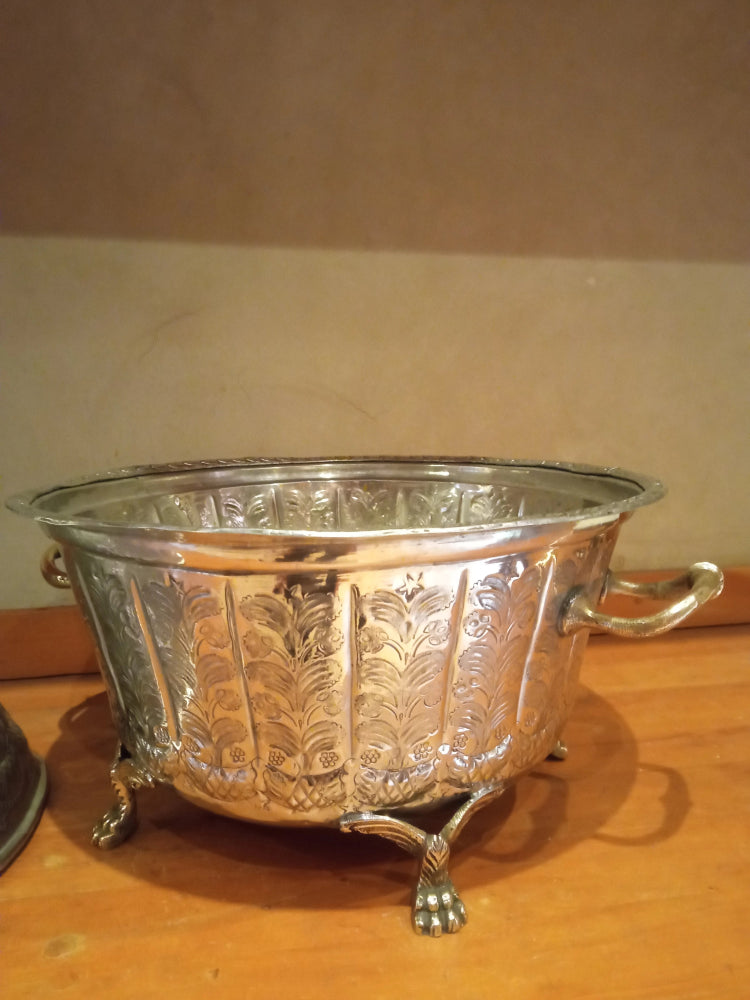decorative vintagr silver tagine with cover 
