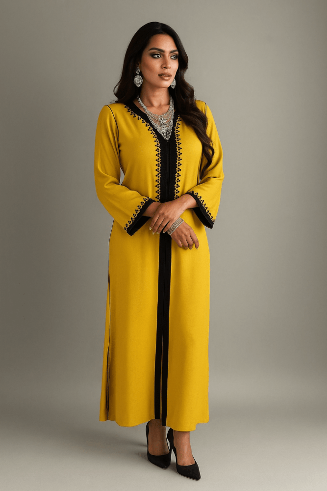 Yellow and Black Moroccan Caftan - Heritage Handmade