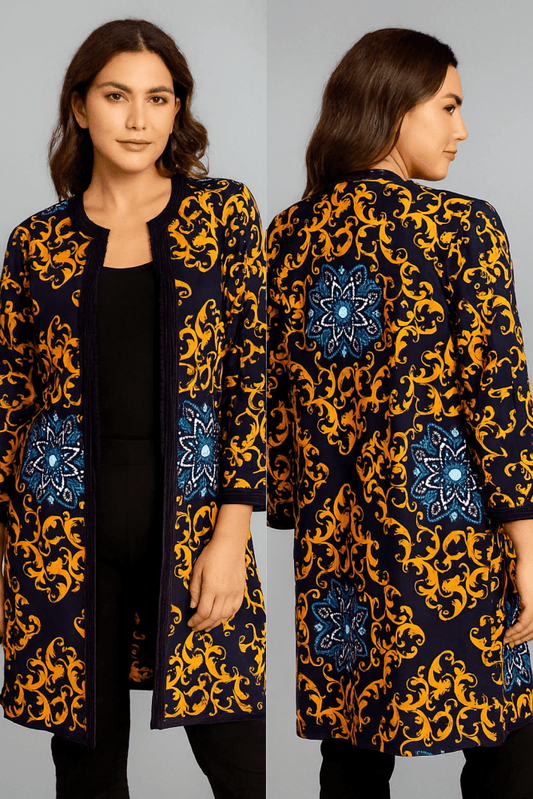 YELLOW and Blue Moroccan Tunic for Women - Heritage Handmade